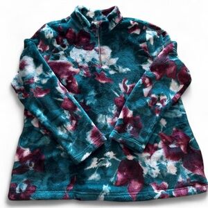 Weekends by Chicos green floral long sleeve 1/4 zip sweatshirt size 2 US L